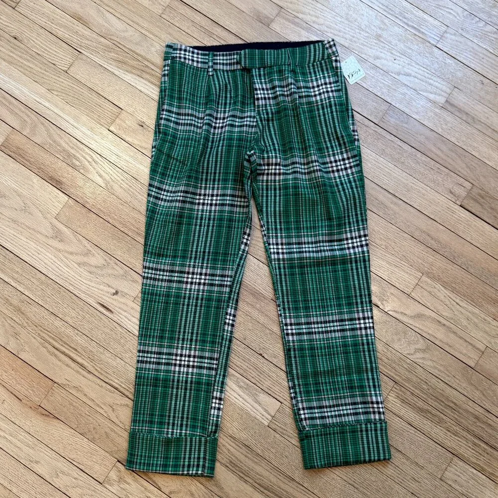 Free People All For Me Plaid Low Rise Green Cuffed Pants NWT Size 2